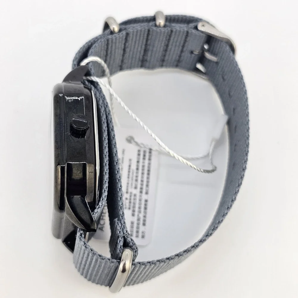 Men's 42MM Watch Black‎ Dial Date Indicator Gray Canvas Band New Battery